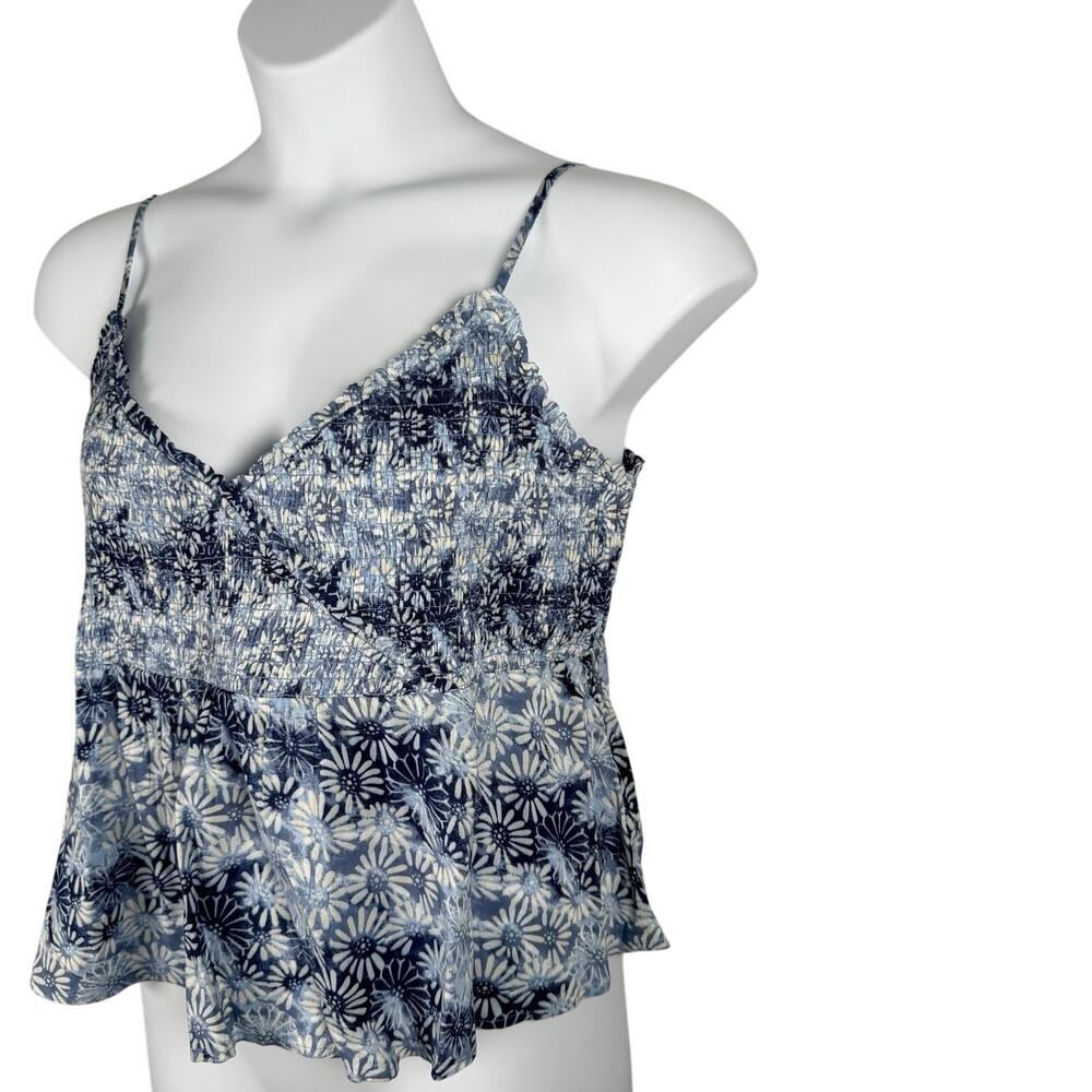 American Eagle Outfitters Tank Top XXL Blue Tropical Print Smocked Cropped - Picture 4 of 9